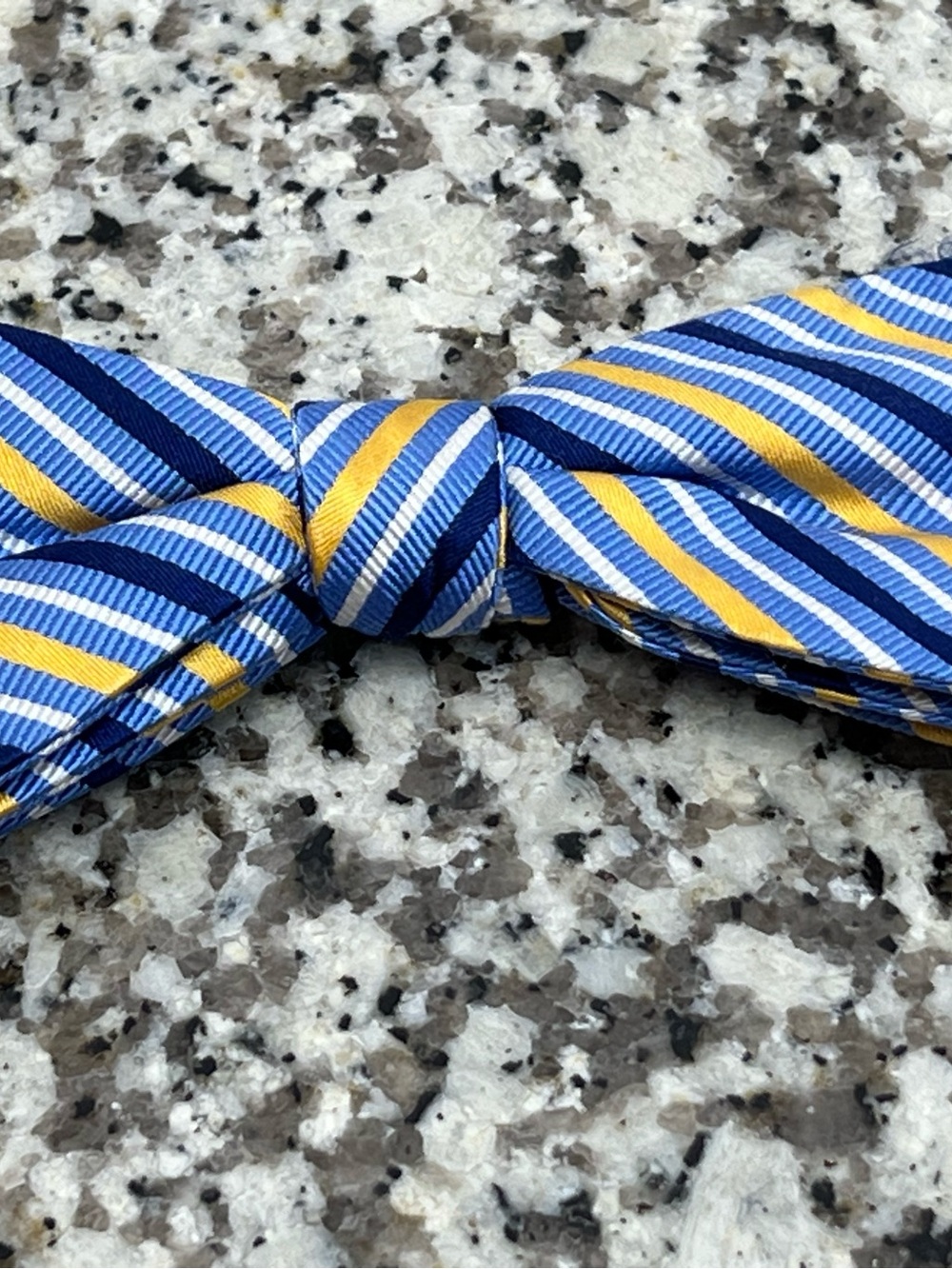 Striped Pre-Tied Bow Tie in Light Blue, Navy & Yellow Saddlebred Silk